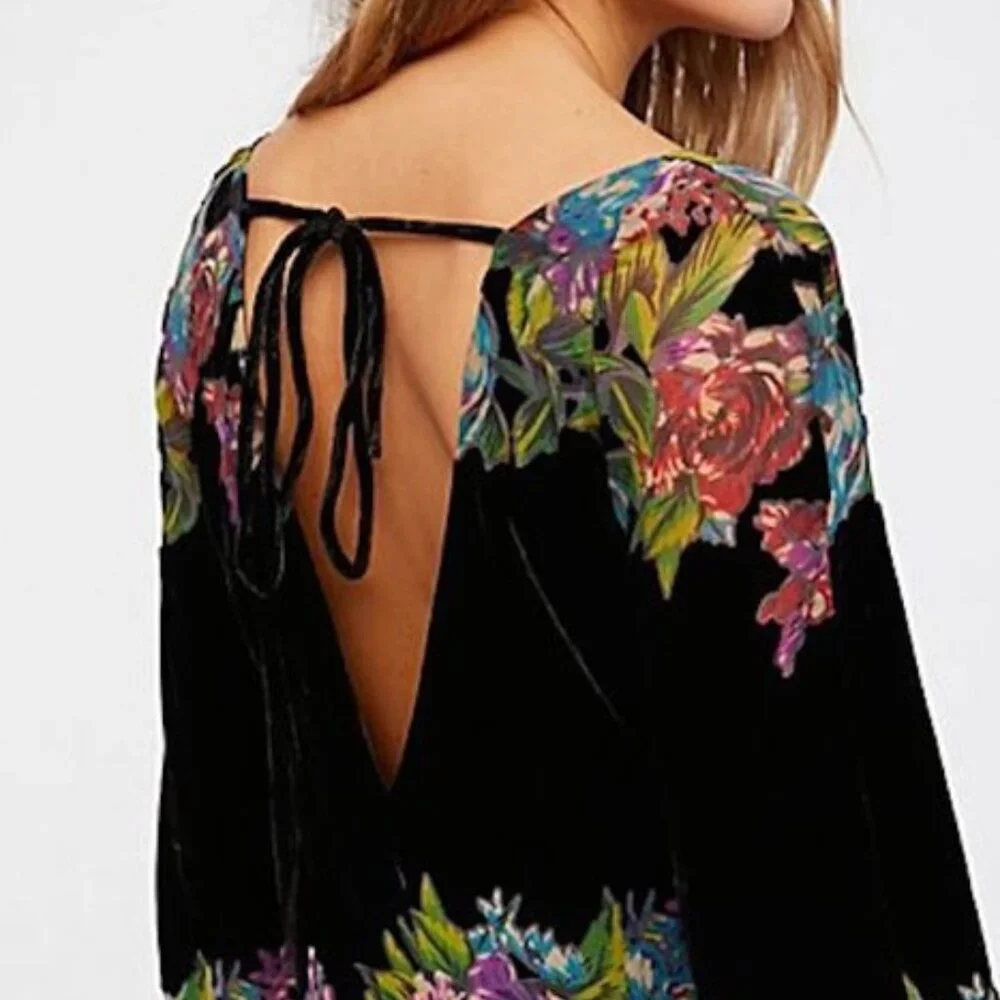 NWOT Free People Misha Burnout Velvet Floral Mini Dress Black Combo